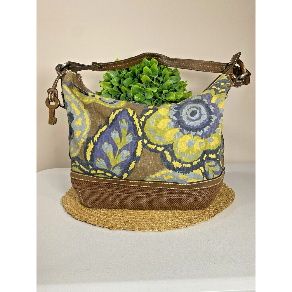 Fossil‎ Vintage Purse Floral Paisley Canvas And Leather Handbag Y2K Shoulder Bag